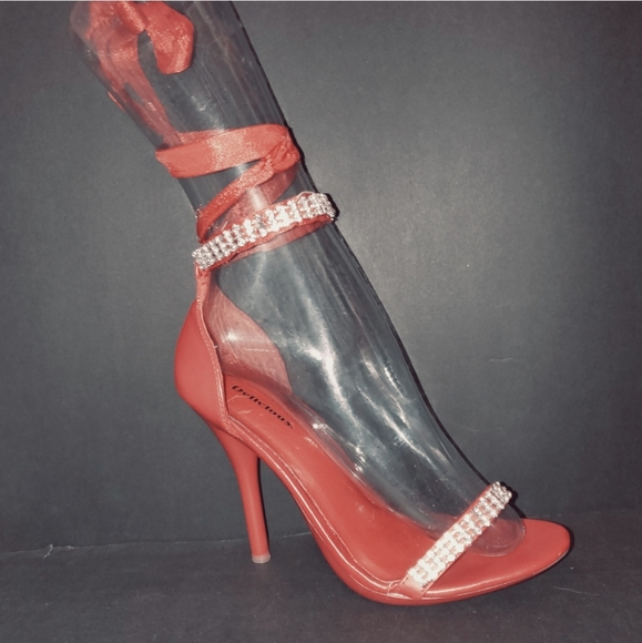 5inch Red heels with rhinestones & ribbon - Picture 13 of 15